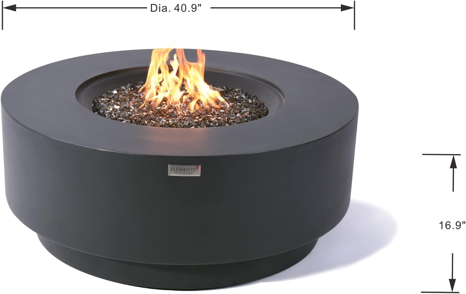 AMS Fireplace | Elementi Plus | Nimes | Round Dark Gray Concrete Propane Gas Fire Table Pit (Liquid Propane)
