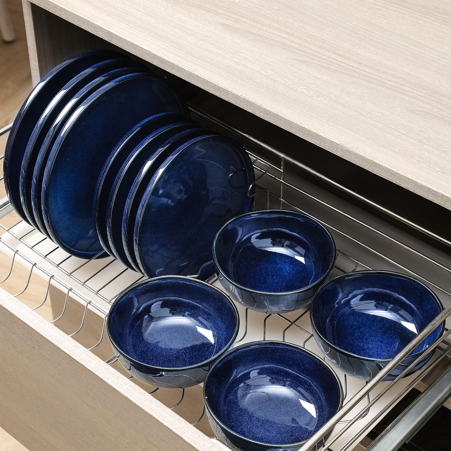 Vicrays Ceramic 12 Pieces Dinnerware Set - Dinner Plates Salad Plates Cereal Bowls Set Service for 4 - Scratch Resistant Microwave Oven Dishwasher Safe - Blue