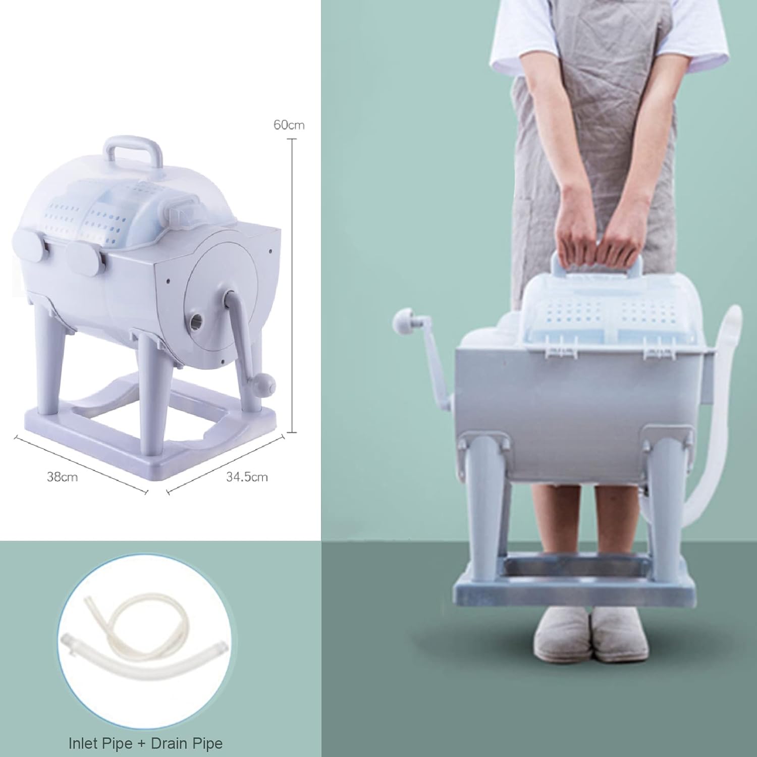 Mini Manual Washing Machine Non-Electric Dryer, Portable Clothes Underwear Sock Washer Compact Hand Powered Laundry Spinner, with Spin Dry and Drainage Pipe, for RV's/Camping/Traveling/Emergency