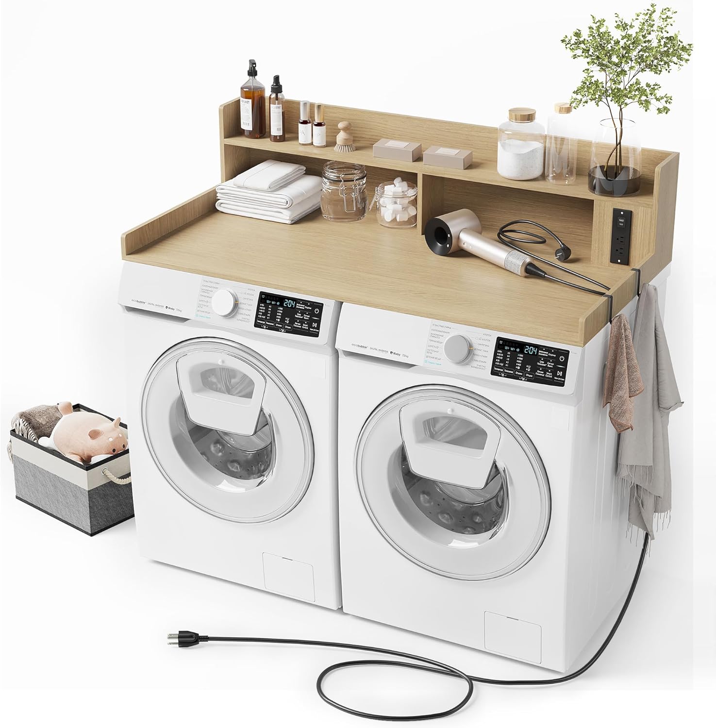 Upgraded 2-Tier Washer and Dryer Countertop with Power Outlet,54