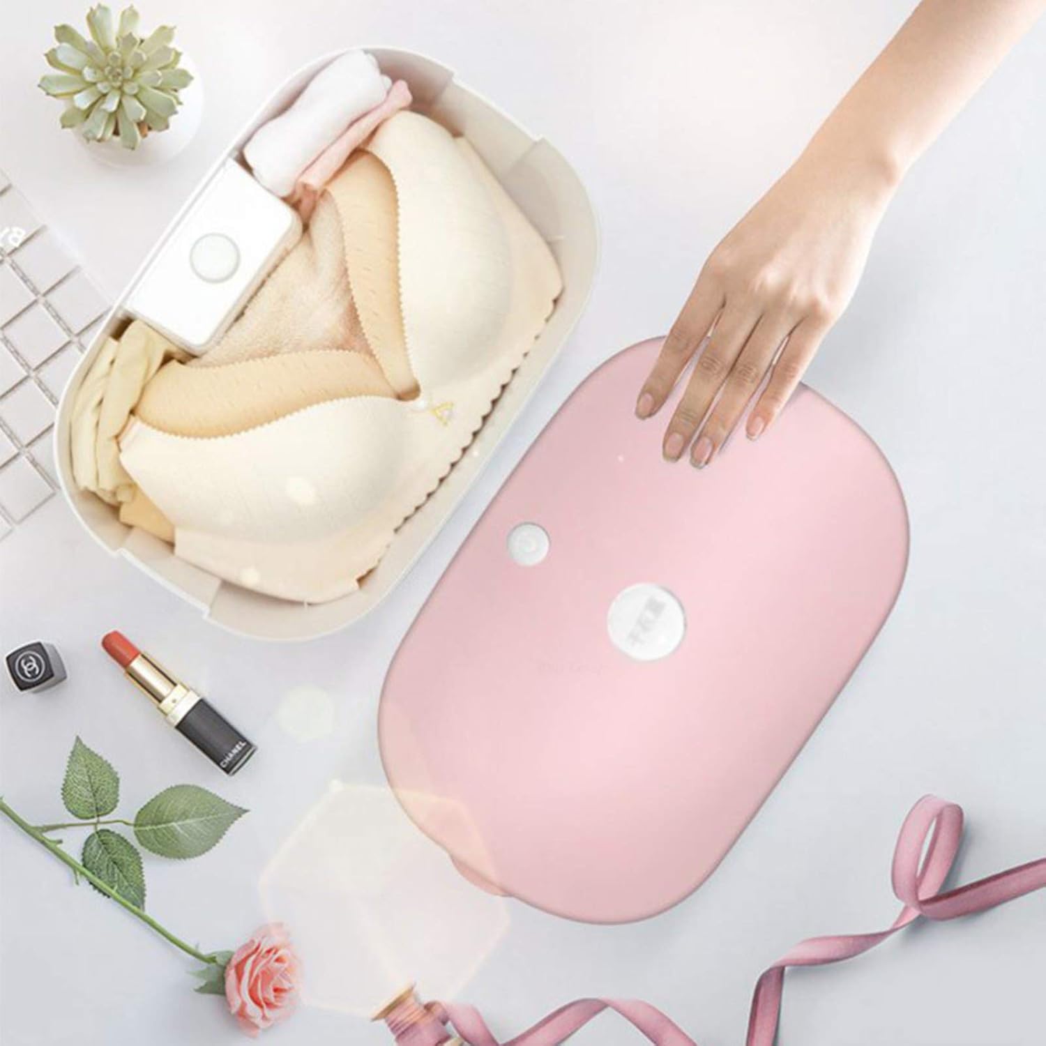 Compact Dryer, UV Ultraviolet Rays Electric Portable Clothes Dryer with Automatic Working Mode for Small Living Spaces, Apartment Houses, dorms, RVs,Pink