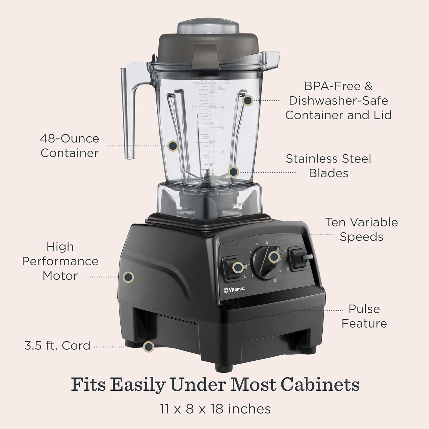 Vitamix Explorian E310 Blender, Professional-GradeKitchen Blender for Smoothies, Soups, Juices and More, 10-Speed, Stainless Steel Blades, Self-Cleaning Kitchen Appliance, 48 Oz Container, Black