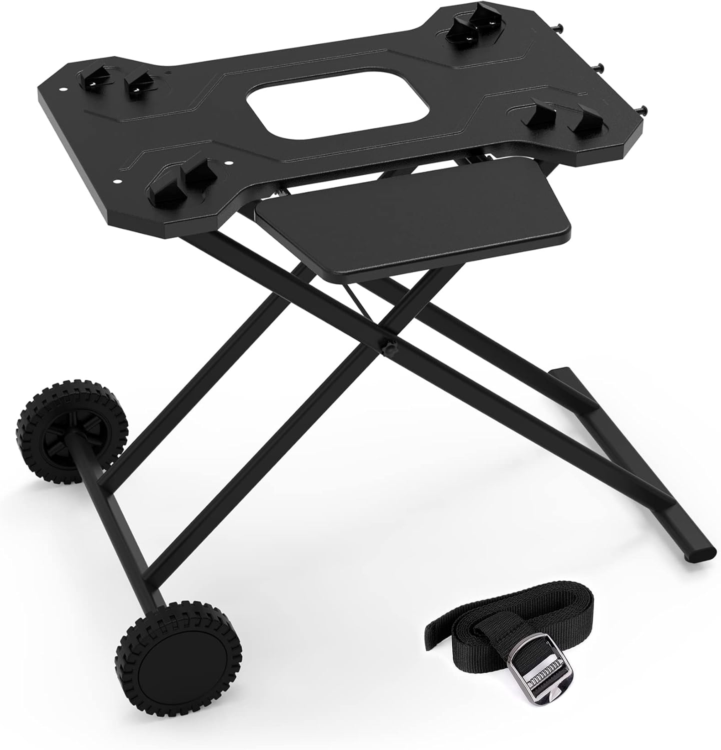 Stanbroil Portable Grill Cart for Weber Q Series Gas Grills, Upgrade Heavy-Duty Grill Stand for Weber Q1000, Q1200, Q1400, Q2000, Q2200, Q2400 with Fold Shelf & Hooks, Comes in One Piece