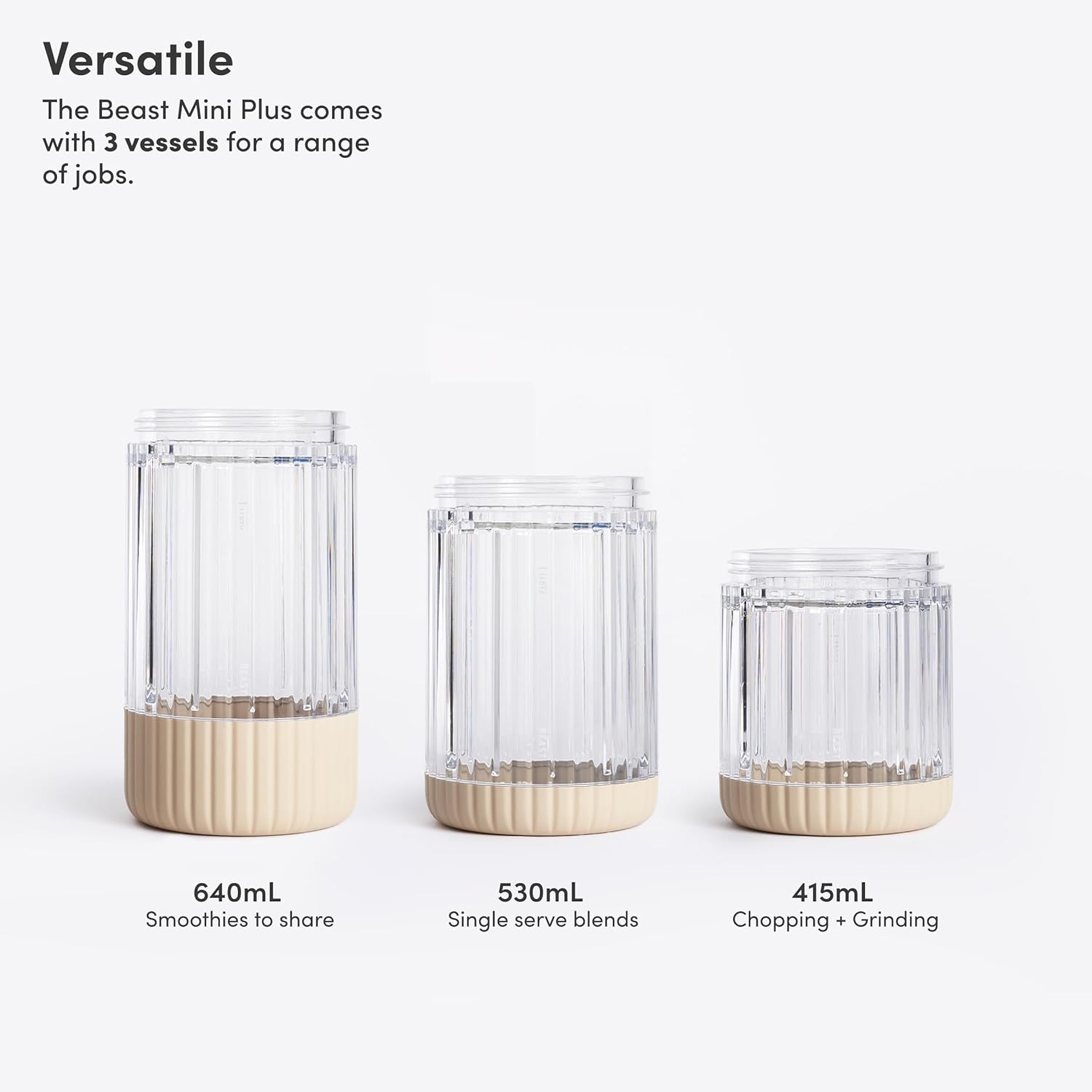 The Beast Mini Blender Plus | Mini Countertop Kitchen Blender | Blend Smoothies and Shakes, Dressings, Sauces, Dips | Extra Vessels, Straw Cap and Straws Included | 600W (Sand)