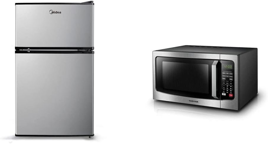 Midea WHD-113FSS1 Compact Refrigerator, 3.1 cu ft, Stainless Steel & TOSHIBA EM131A5C-SS Countertop Microwave Oven, 1.2 Cu Ft with 12.4