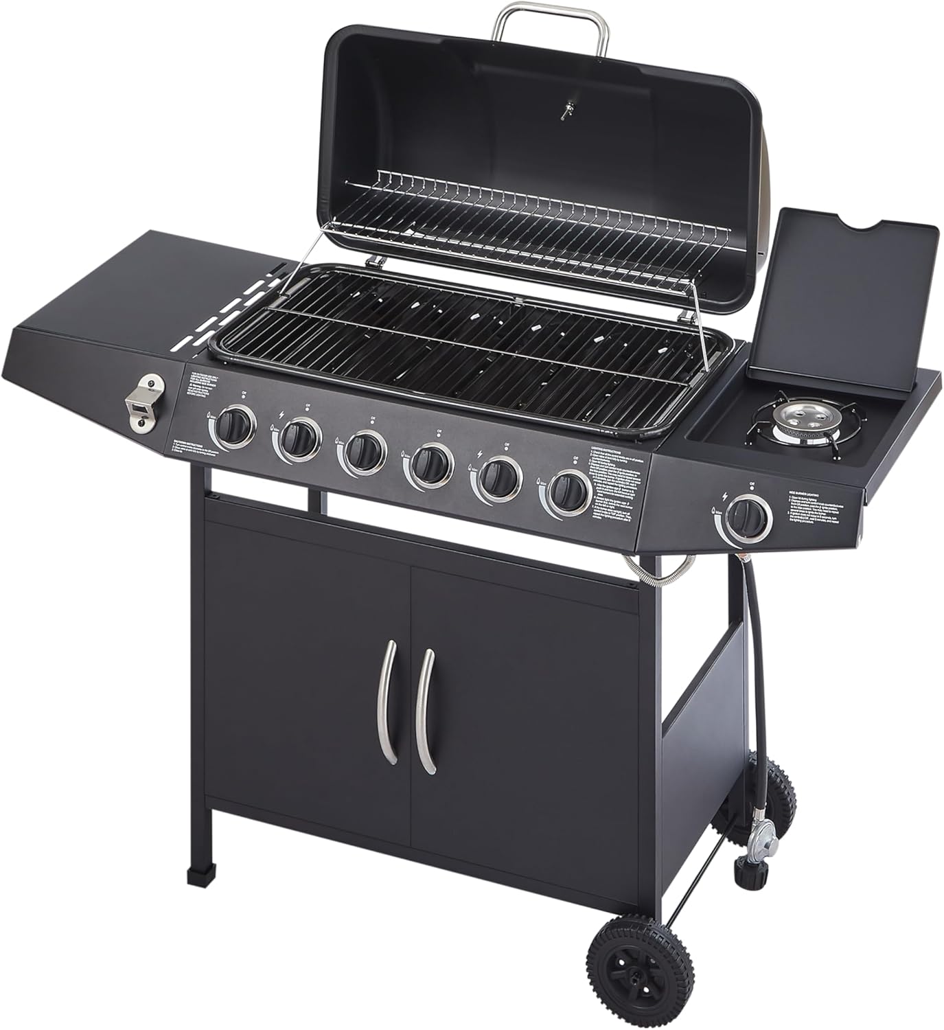 6 Burner Propane Grill, BBQ Propane Gas Grill with Side Burner, 59000 BTU Output Stainless Steel Barbecue Grill with Enamel-Coated Grates and Side Table for Outdoor Cooking Kitchen (6+1 Burners)