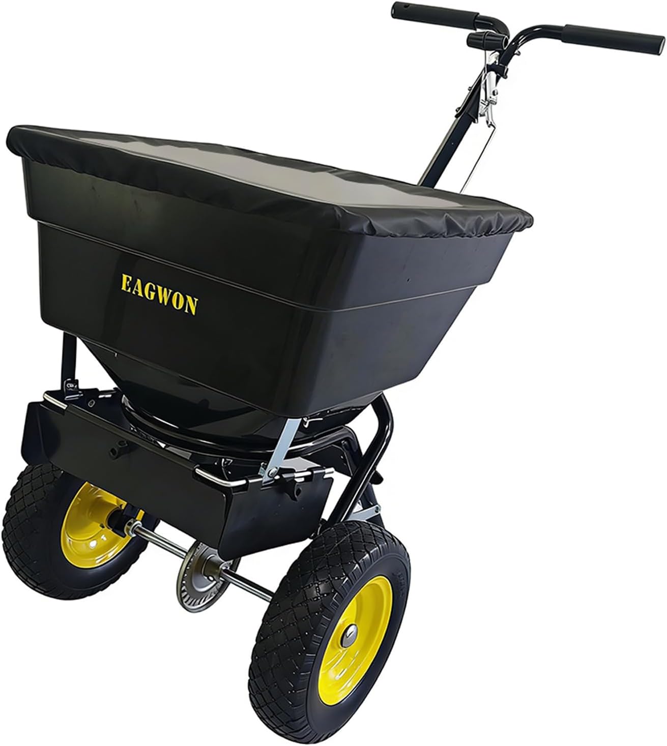 Walk-Behind Push Broadcast Spreader, 100lb Capacity, 0-9.8ft Spreading Width, 13in All-Terrain Pneumatic Tires, Grate/Cover/Enclosed Gearbox, All Season for Seed/Fertilizer/Salt/Ice Melt