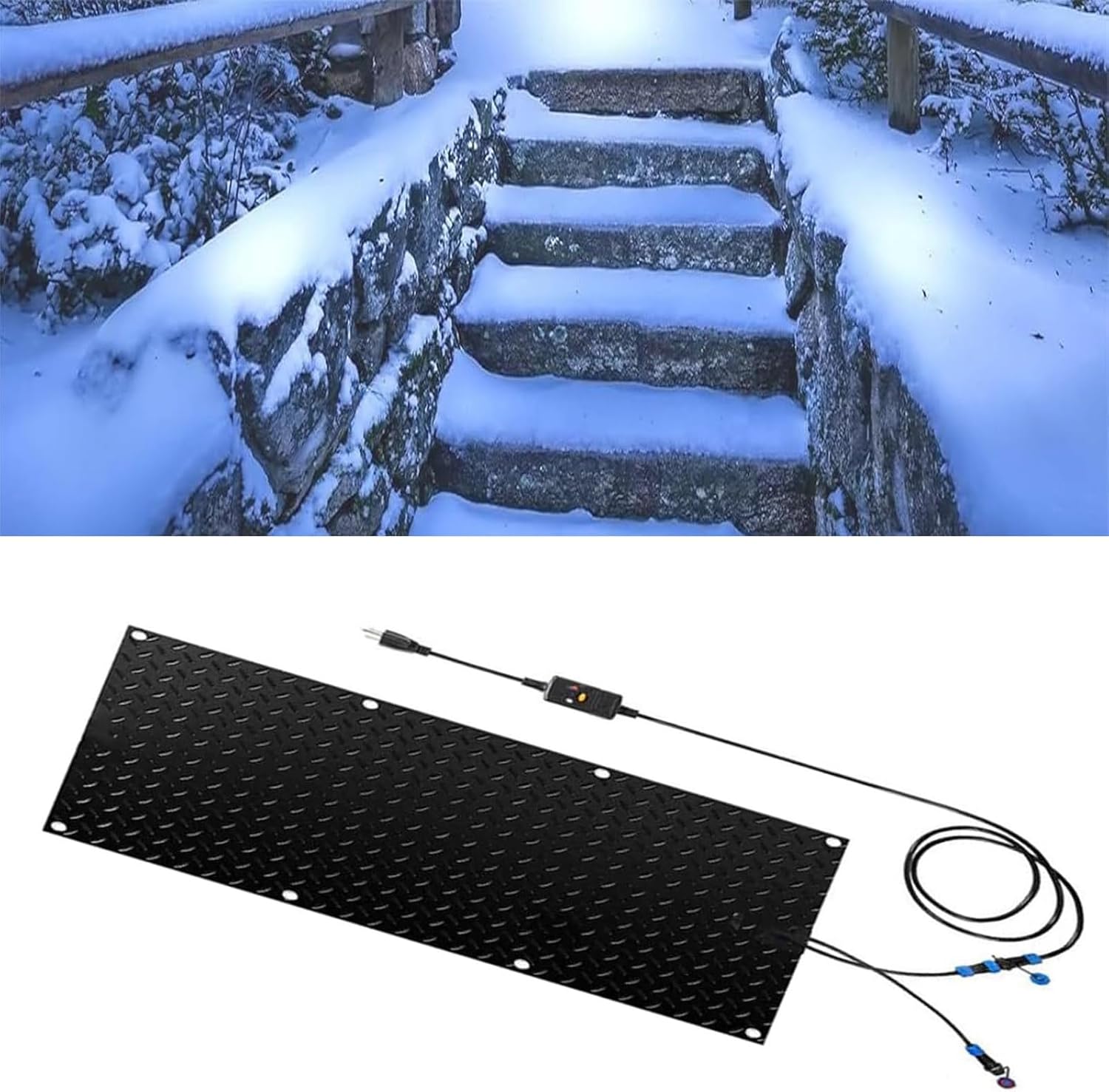 Snow Melting Walkway Mats for Entrances, Heated Snow Melting Mats Outdoor Non-Slip Rubber Heated Mats with Power Cord for Snow and Valleys, Melts at 2 Inches/Hour - Heated Door Mats(1 Pcs,30x90cm/12x3