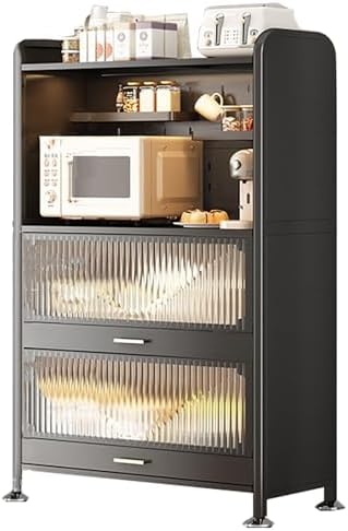 Microwave Stand Microwave Oven Rack,Bakers Racks for Kitchens with Storage 4-Tier Kitchen Shelf, Industrial Microwave Oven Stand Cabinet, Kitchen Hutch Sideboard, Coffee Bar, with Hooks and