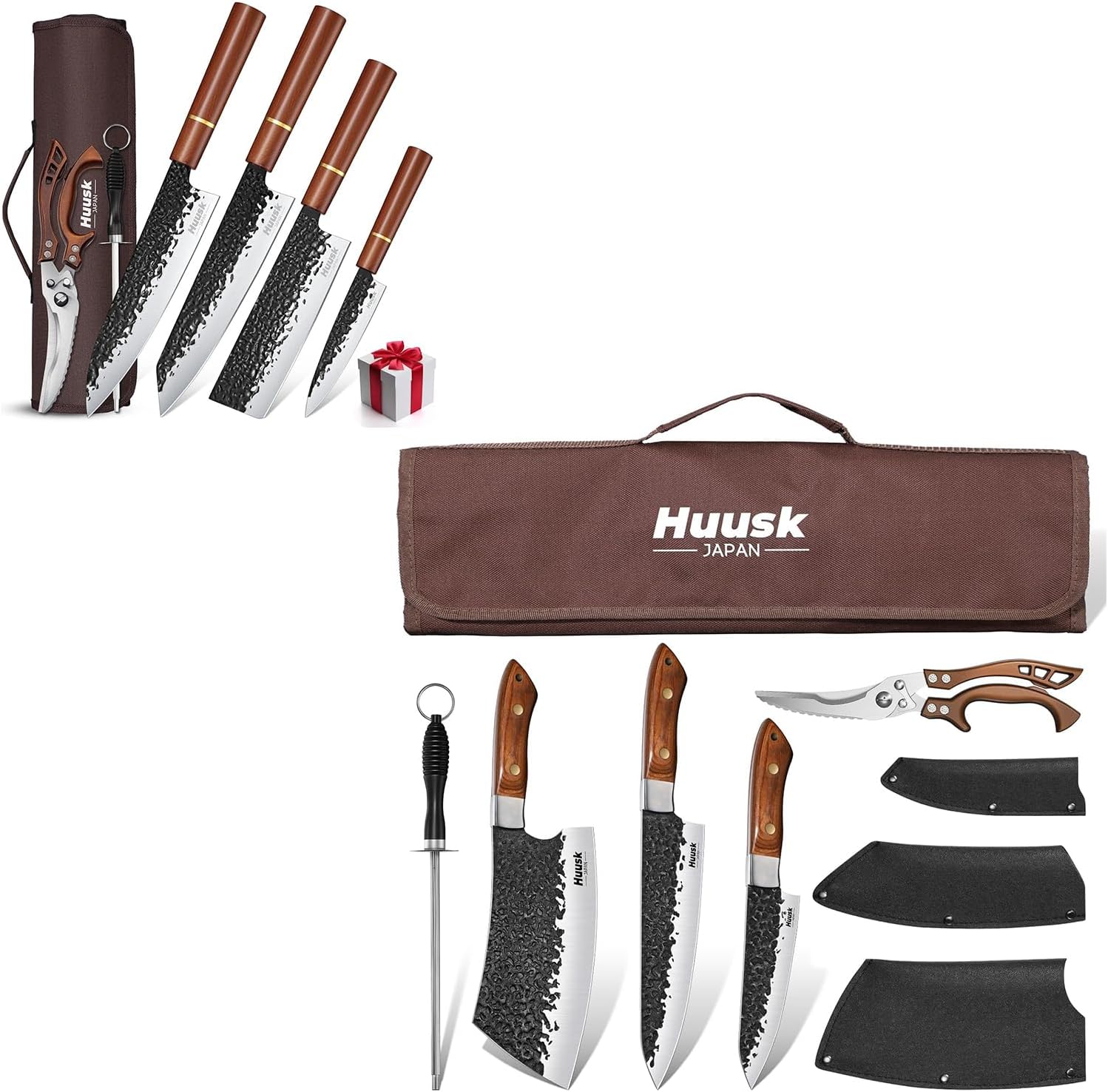 Huusk Butcher Knife Set of 5 Bundle with Japanese Knife Set of 6