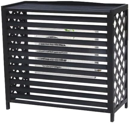 Air Conditioner Fence Screen Protective Cover Solid Wood Shelf Plant StorageDecorative Louvered Frame for Outside to Hide Condensing Unit for Outdoor Privacy(Black,L115cm*W54cm*H95cm)