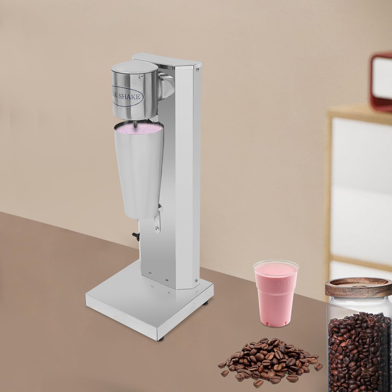 Milkshake Machine, 180W 110V Electric Beverage Blender with 2 Speed Adjustable Commercial Electric Milkshake Maker with Pp Graduated Cup 0.21 Gal Capacity for Protein Shakes,Ice Cream