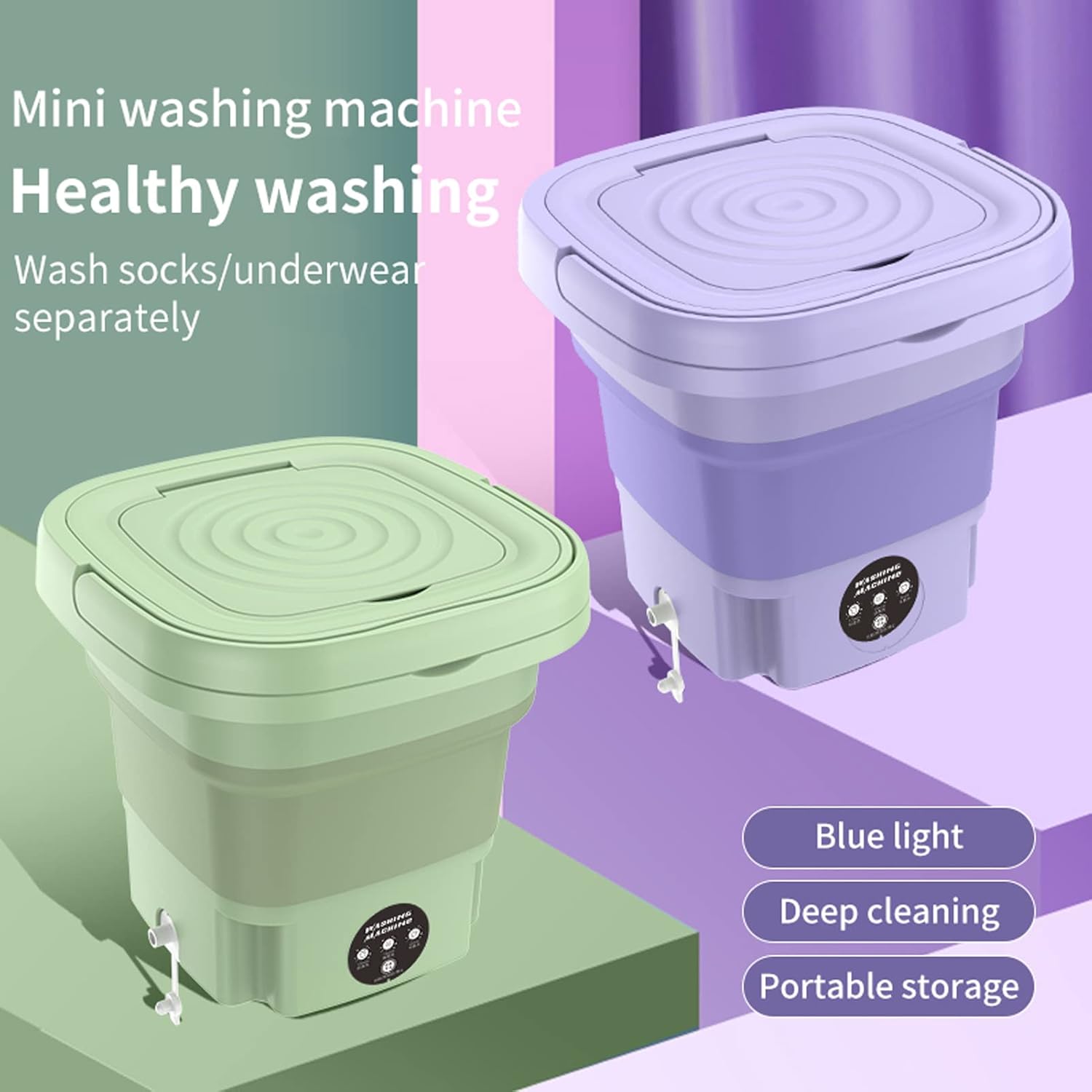 Portable Washing Machine, Mini Foldable Washer and Spin Dryer Small Foldable Bucket Washer, Suitable for Apartment Dorm,Travelling，Best Gift Choice (Green-8 L) (01)