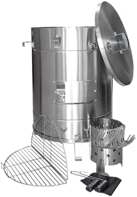 Stainless Steel Vertical Barrel Smoker – Grill & Smoker with Side Window, Latch Lock & Air Regulator – Portable Charcoal Cooker for House BBQ barrel smoking, Includes Accessories, 60 lbs (Large)