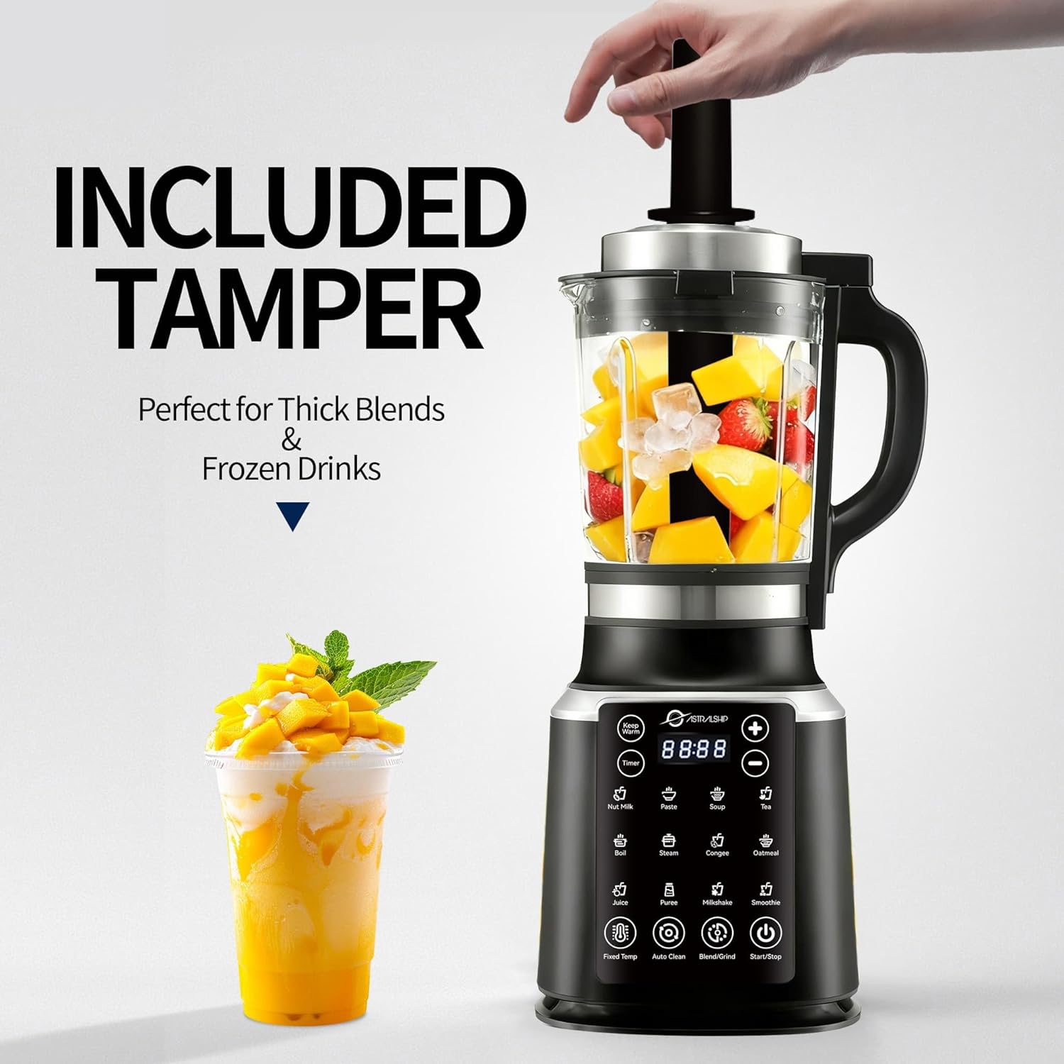 59oz Glass Blenders for Kitchen with Tamper, 1500W High Speed Food Processor, Adjustable P1–P9 Smoothie Maker, Professional Countertop Blender, 14 Presets & Auto Clean for Soups & Sauces