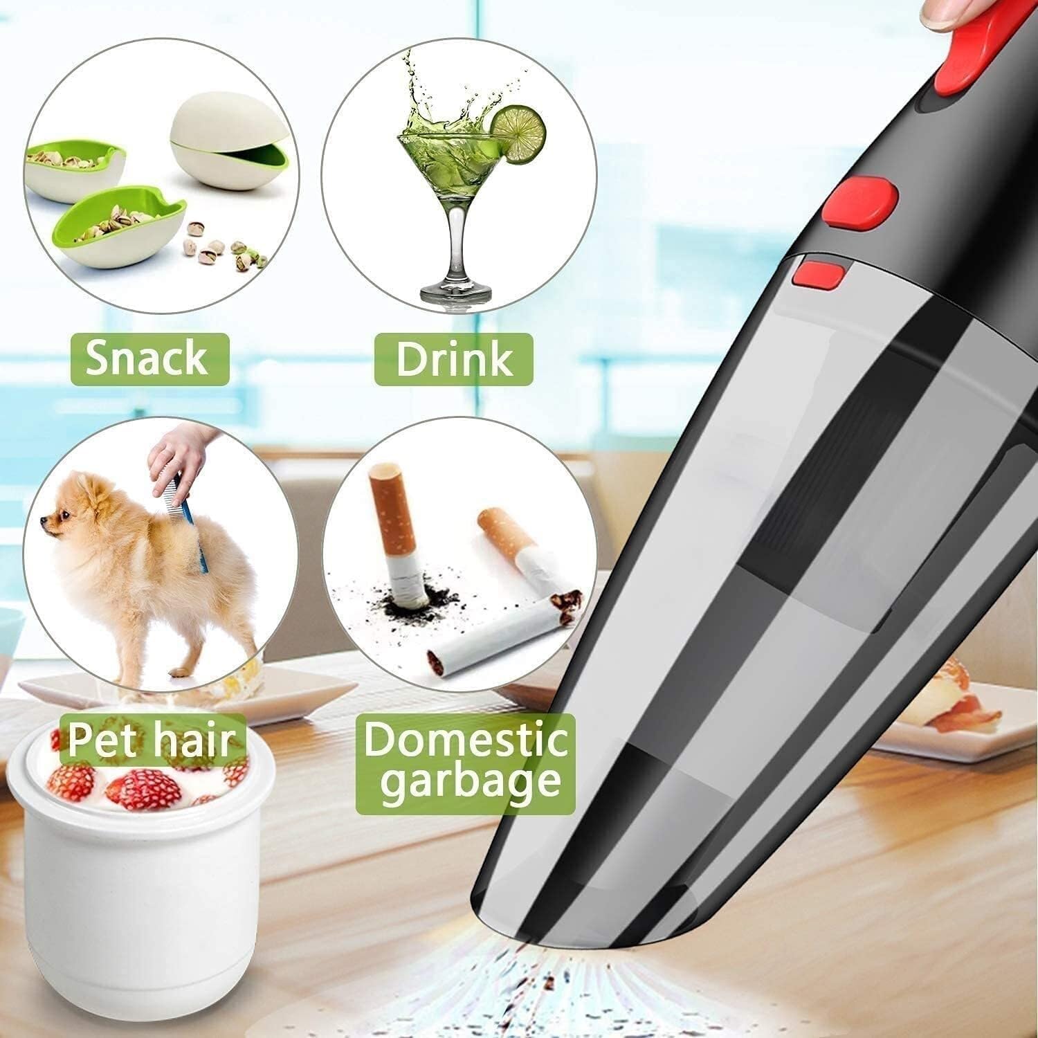 Handheld Vacuum Cordless, Handheld Vacuum Cordless, Wet Dry Vacuum Cleaner, Cyclone Hand Vacuum Cleaner Cordless for Car & Home, Rechargeable, 2200mAh,