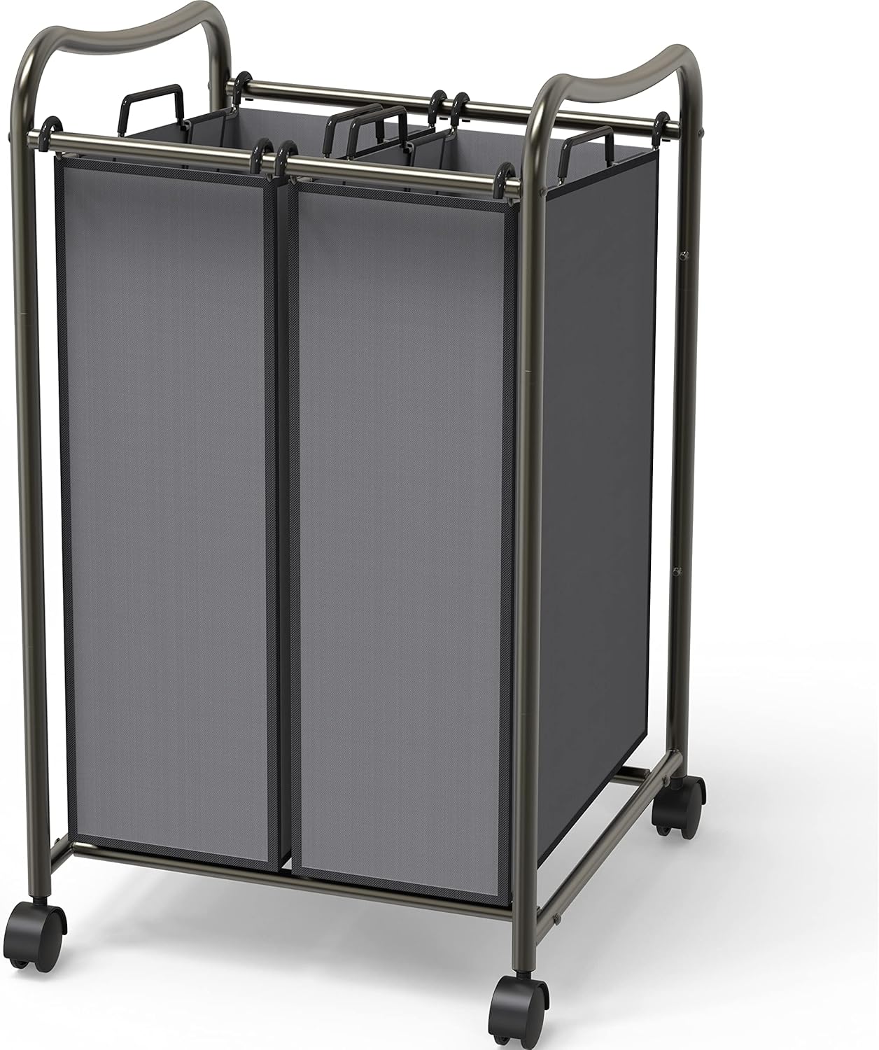 Simple Houseware 2-Bag Heavy Duty Rolling Laundry Sorter Cart, Dark Gray – 2 Section Removable Bags and Lockable Wheels for Laundry Room Organization