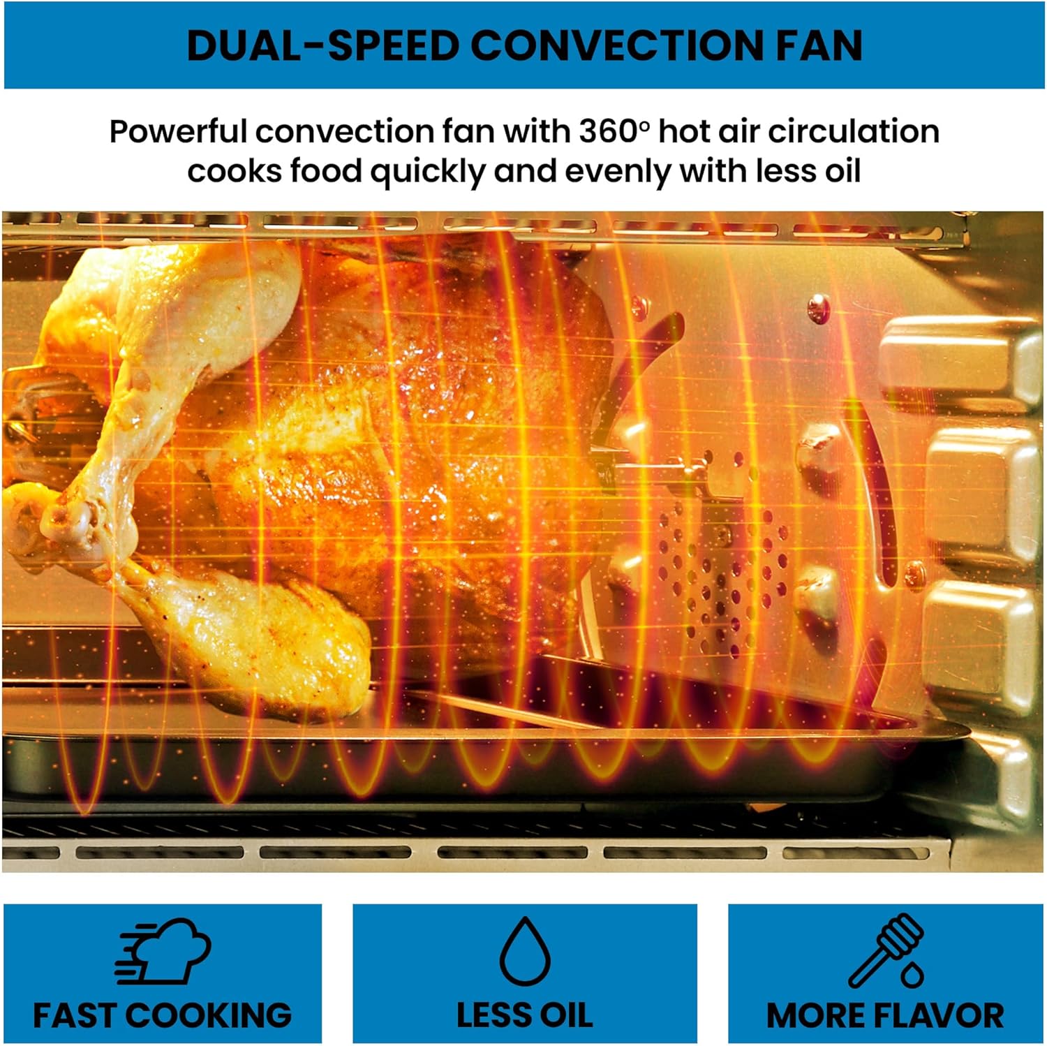 Kenmore Toaster Oven Air Fryer - Fry Chicken, Rotisserie, Bake Bread, Cookie, Pizza Dehydrator Racks Convection Kitchen Appliances 26 Quart Horno Freidora De Aire Stainless Steel