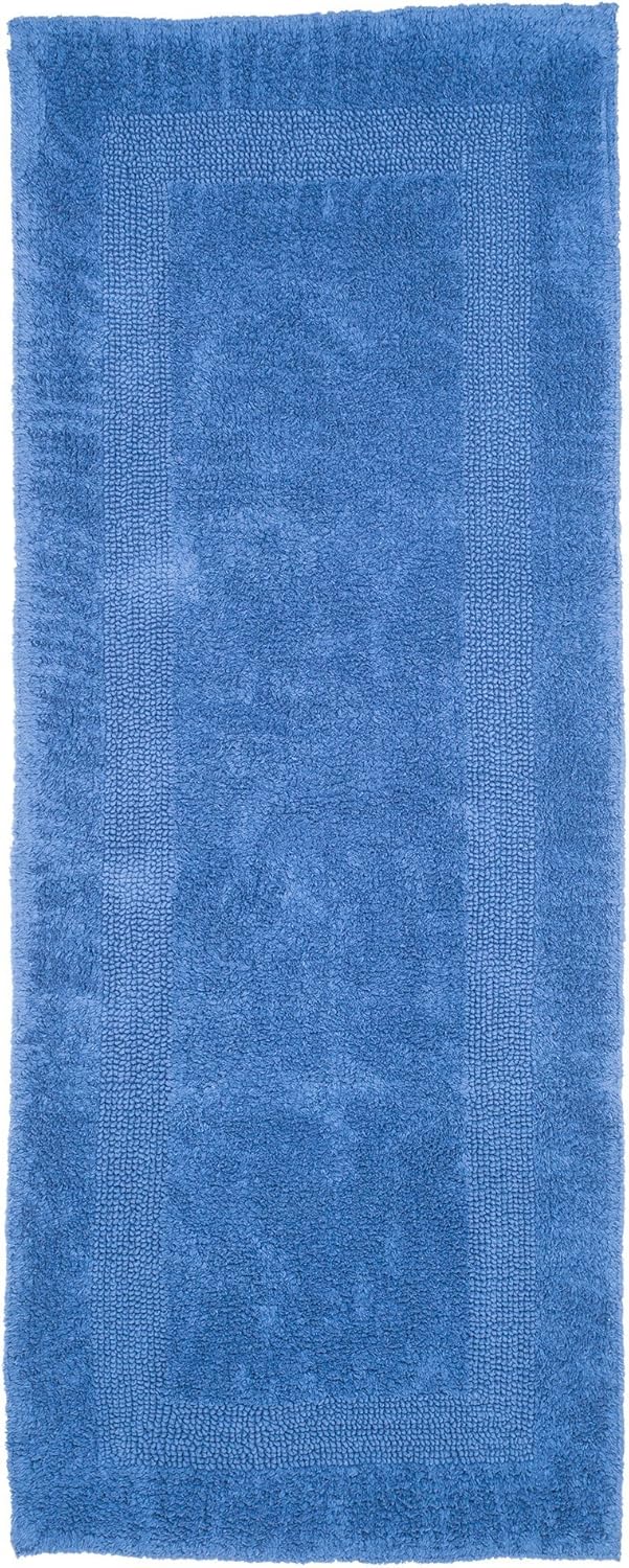Lavish Home Reversible Long Bath Mat - 60x24-Inch Plush Cotton Bathroom Runner - Machine Washable Bath Mats for Bathroom, Kitchen, or Laundry Room (Blue)