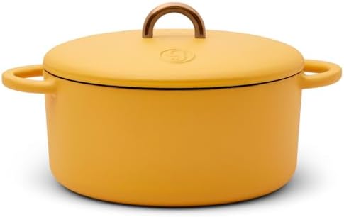 Great Jones Dutch Baby Dutch Oven with Lid (Mustard, 3.5-Quart) | Enameled Cast Iron, Round Shape | Safe for Stovetops & Ovens up to 500°F | Space-Saving & Dishwasher-Friendly | Small-Batch Cooking