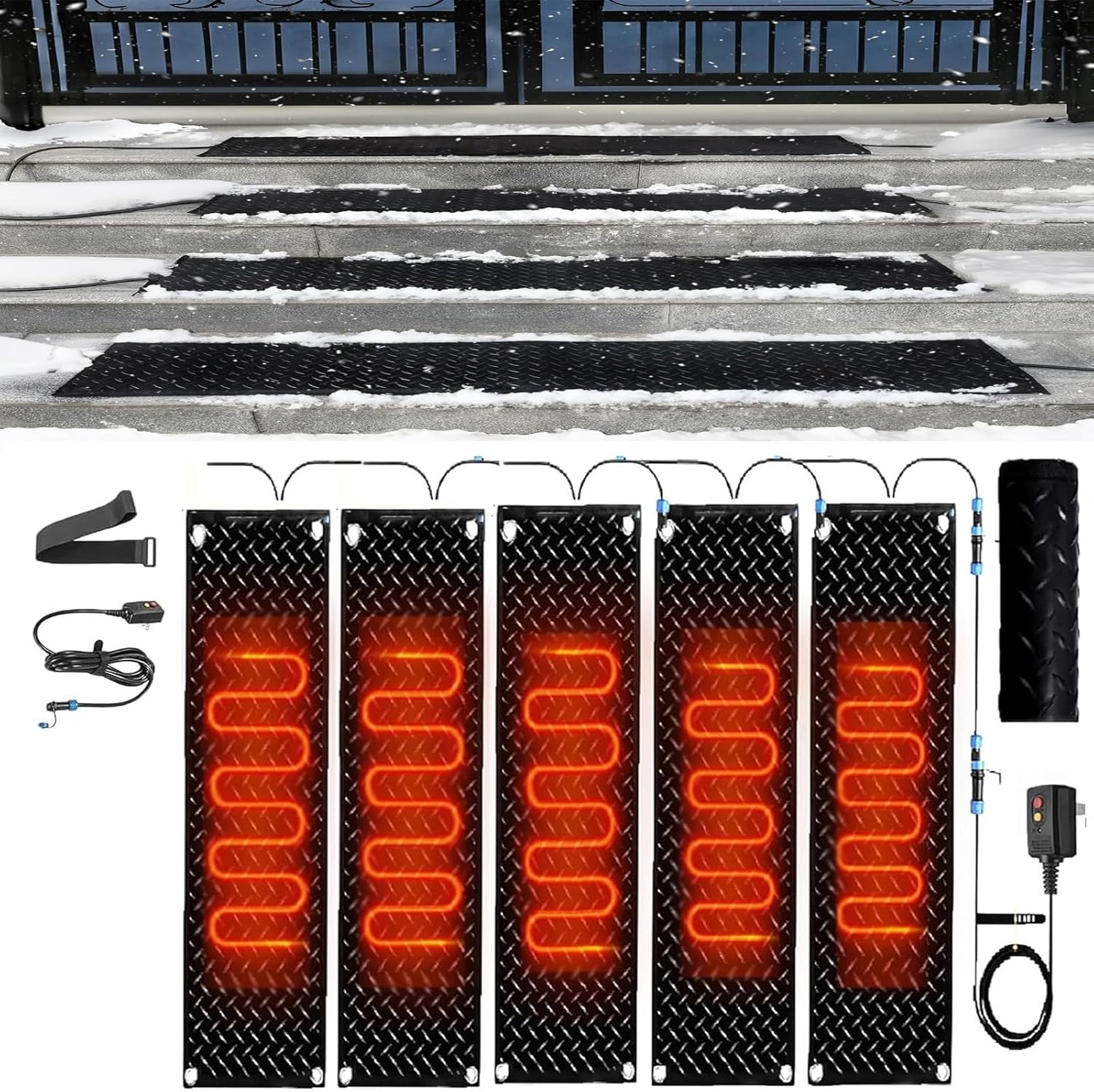 Outdoor Snow Melting Mat - Non-Slip Rubber Pad - Fast Ice/Snow Melting Solution, for Driveways/Stairs/Walkways(40x160cmx5Pcs)