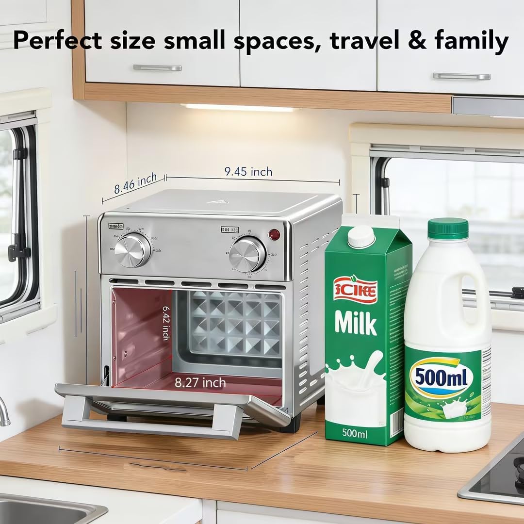 8.5QT 5-in-1 Toaster Oven Air Fryer Combo, Stainless Steel, Fast Preheat, Ideal for Small Spaces, Travel & Family, Healthy Cooking Included