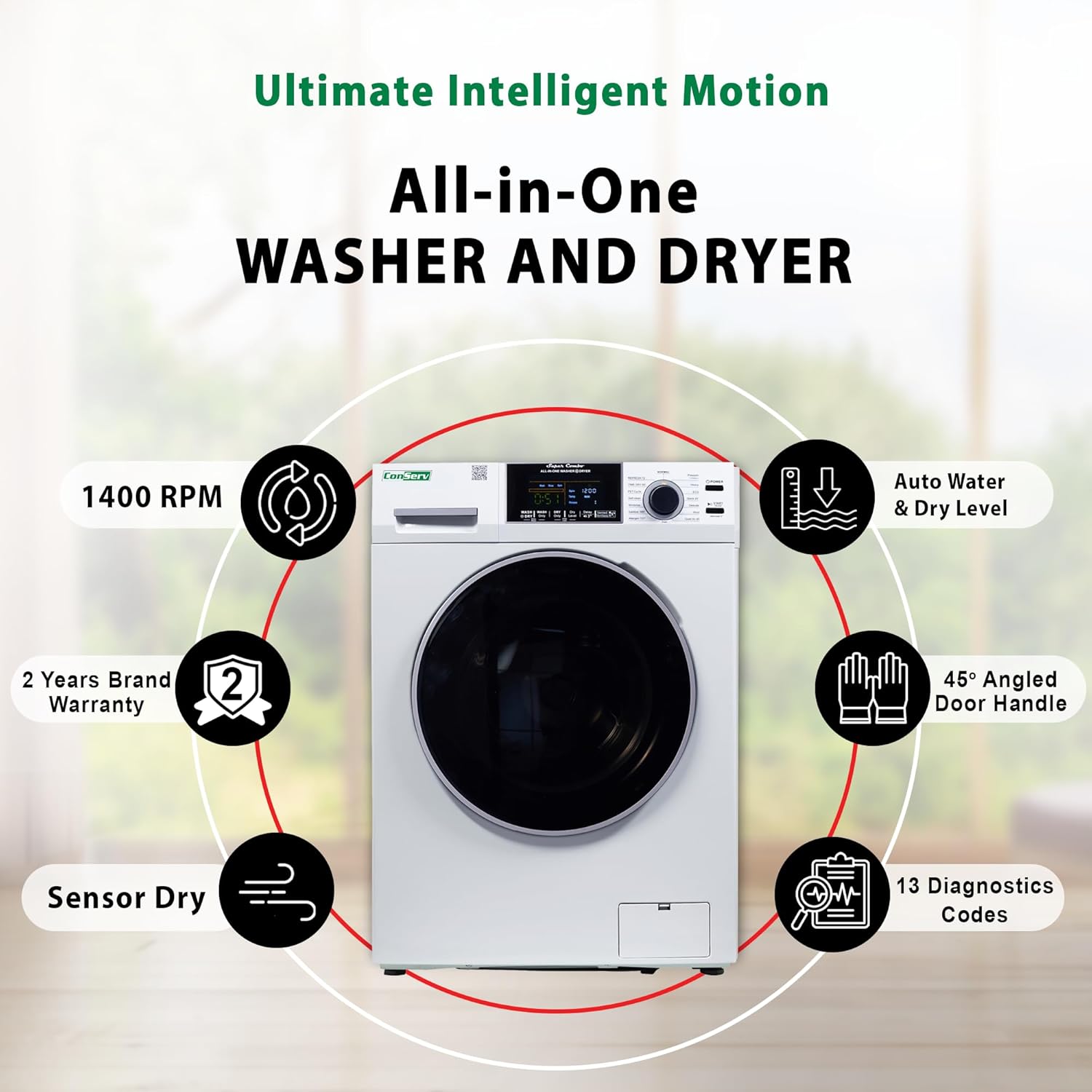 15 lbs Compact Combo Sani Washer Vented/Ventless Dryer with Pet Cycle (White)