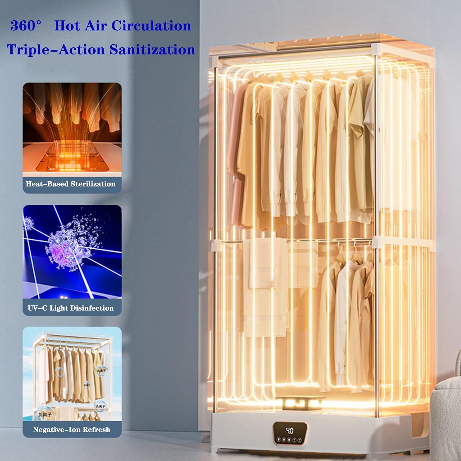 1000W Portable Clothes Dryer,Automatic Steam Iron & Hanging Garment Steamer,Fast Hot-Air Drying and Daily Wrinkle Care for Shirts/Pants,at Home or Travel Use