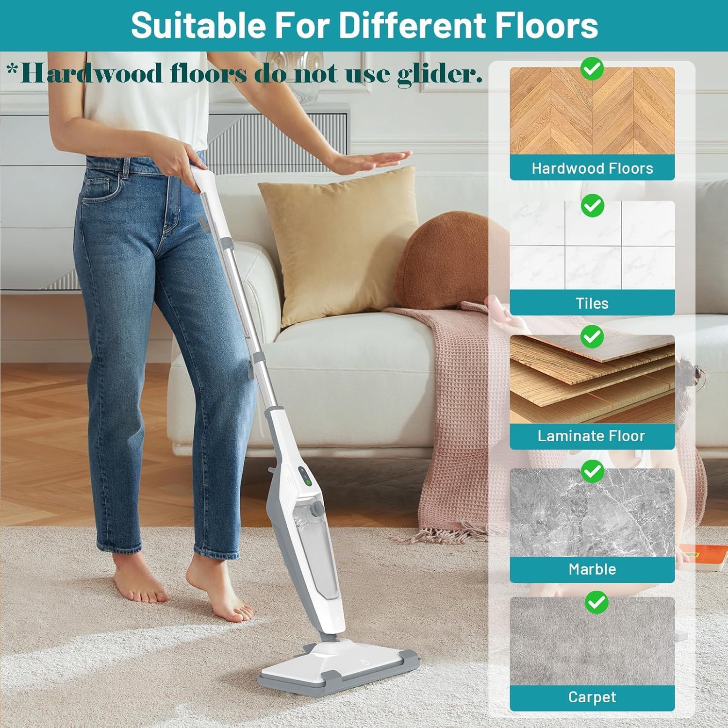Steam Mop for Floor Cleaning, 12 in 1 Handheld Steam Cleaner for Home, Floor Steamer for Hardwood Windows Tile Laminate Shutter & Clothes with Attachments (White)