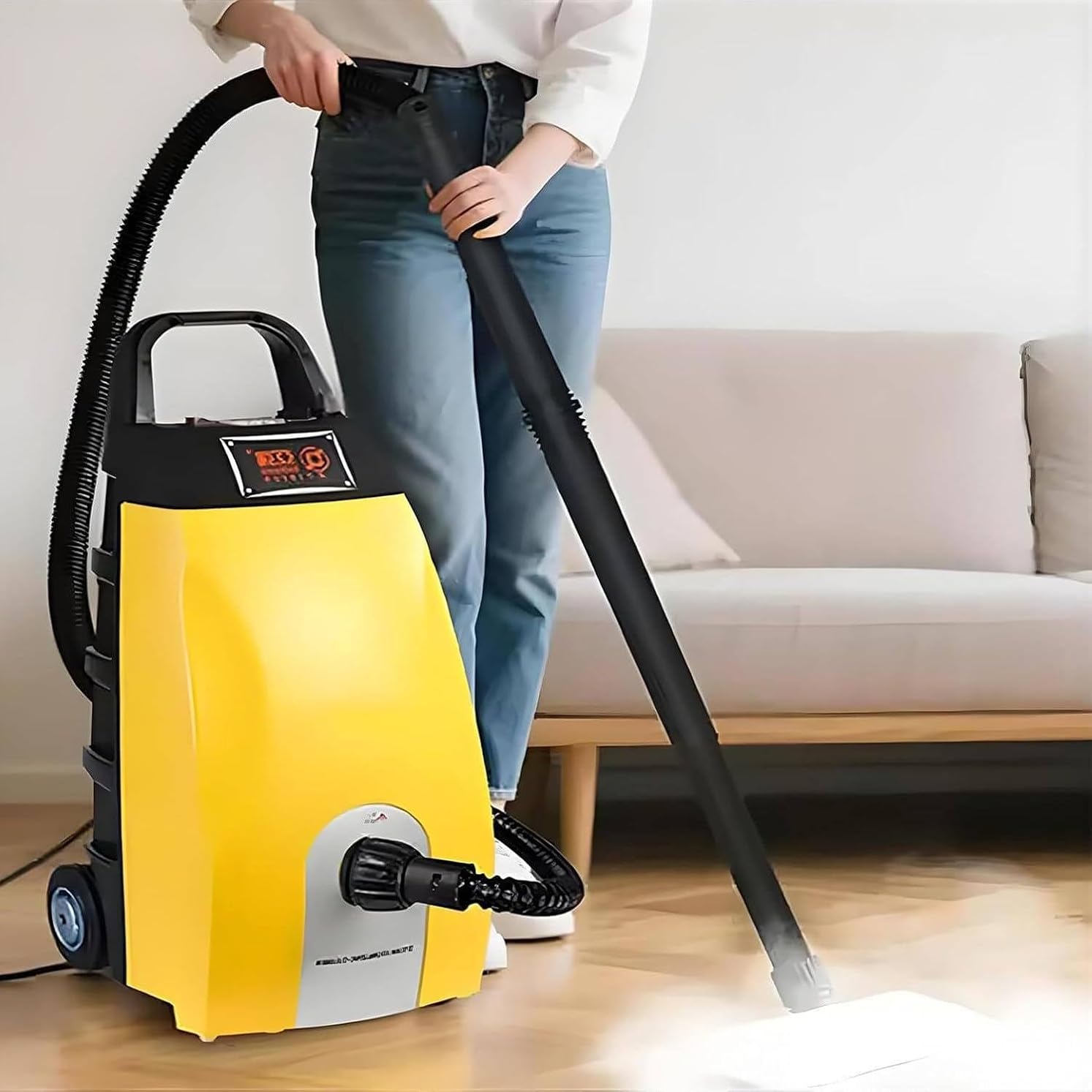 3.5LSteam Cleaner, Multipurpose Powerful Steamer,2500W/3000W High - Pressure Multi-Use Steam Washer,w/Continuous Steam,for Home,Car Washing & AC Cleaning Yellow
