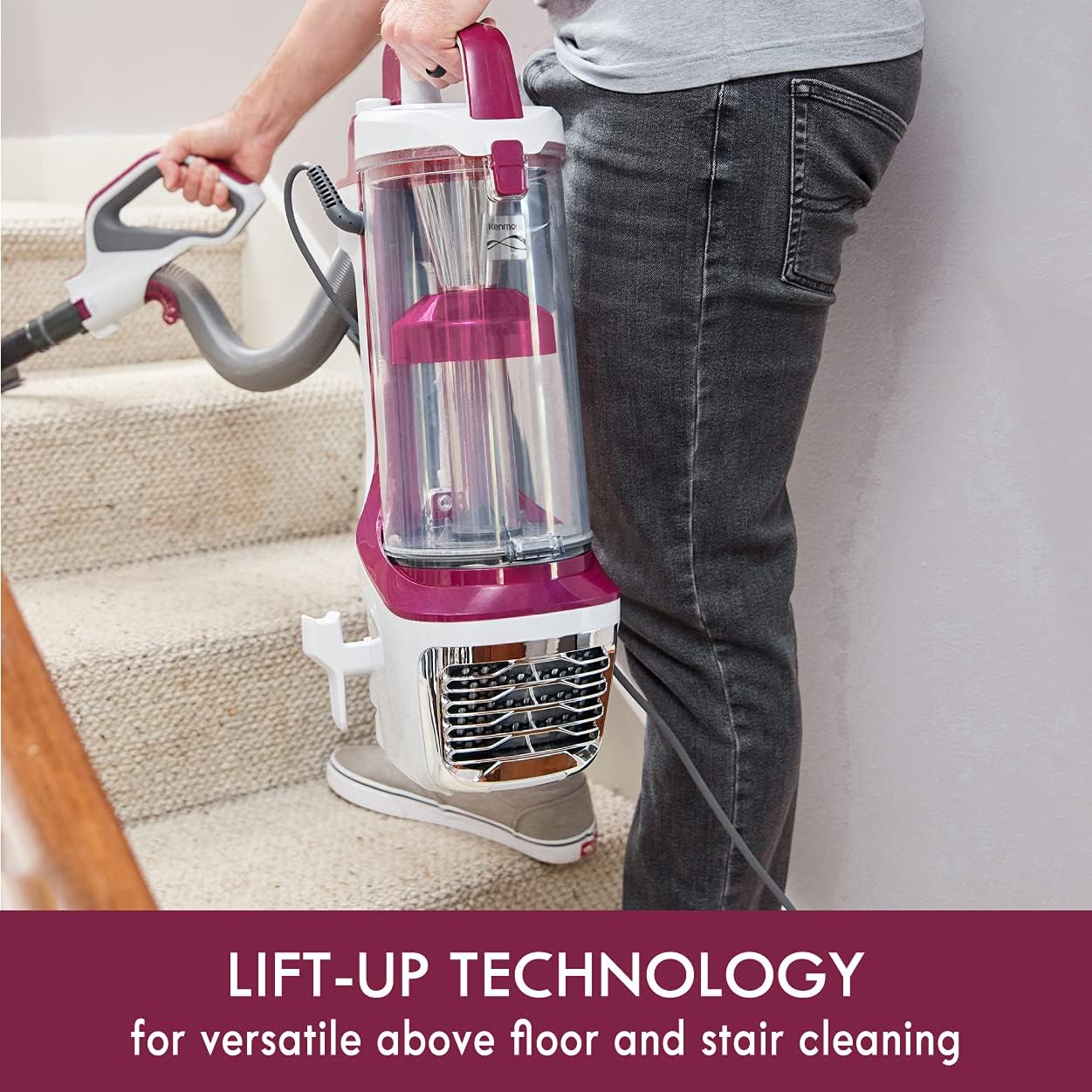 Kenmore DU5092 Bagless Upright Vacuum Lift-Up Carpet Vacuum Cleaner 2-Motor Power Suction with Hair Eliminator Brushroll, Pet Handi-Mate, 2L, Wine W/Lift-up Design