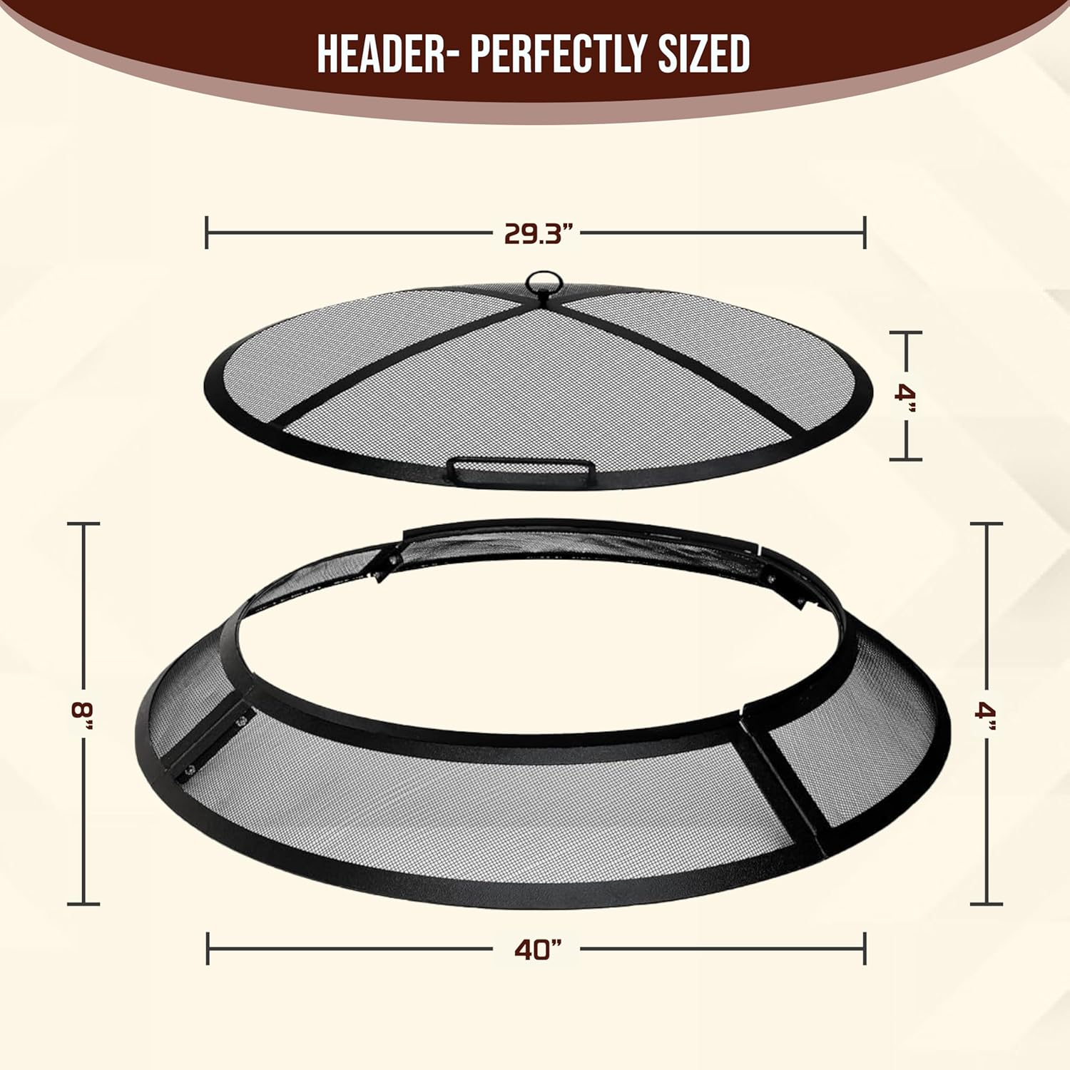 FEBTECH - Fire Pit Screen 40 inch Round Heavy Duty Outdoor FirePit Screen Round with Hook for Easy to Lift Spark Round for FirePit Ring, Firepit Replacement Screen & Fire Pit Insert