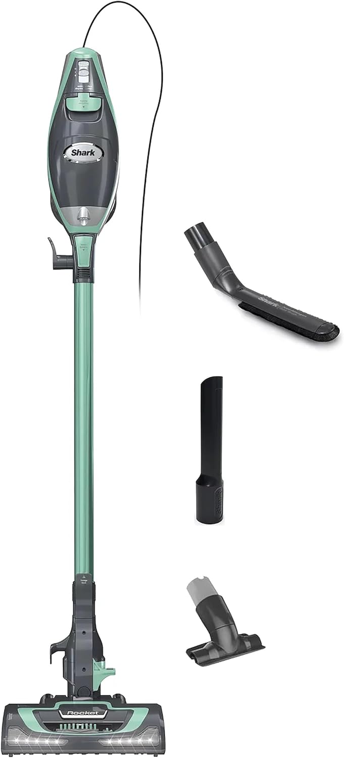 Shark HV371 Rocket Pro DLX Corded Stick, Removable Hand Vacuum, Advanced Swivel Steering, XL Cup, Crevice Tool, Upholstery Tool & Anti-Allergen Dust Brush, Soft Moss (Renewed)
