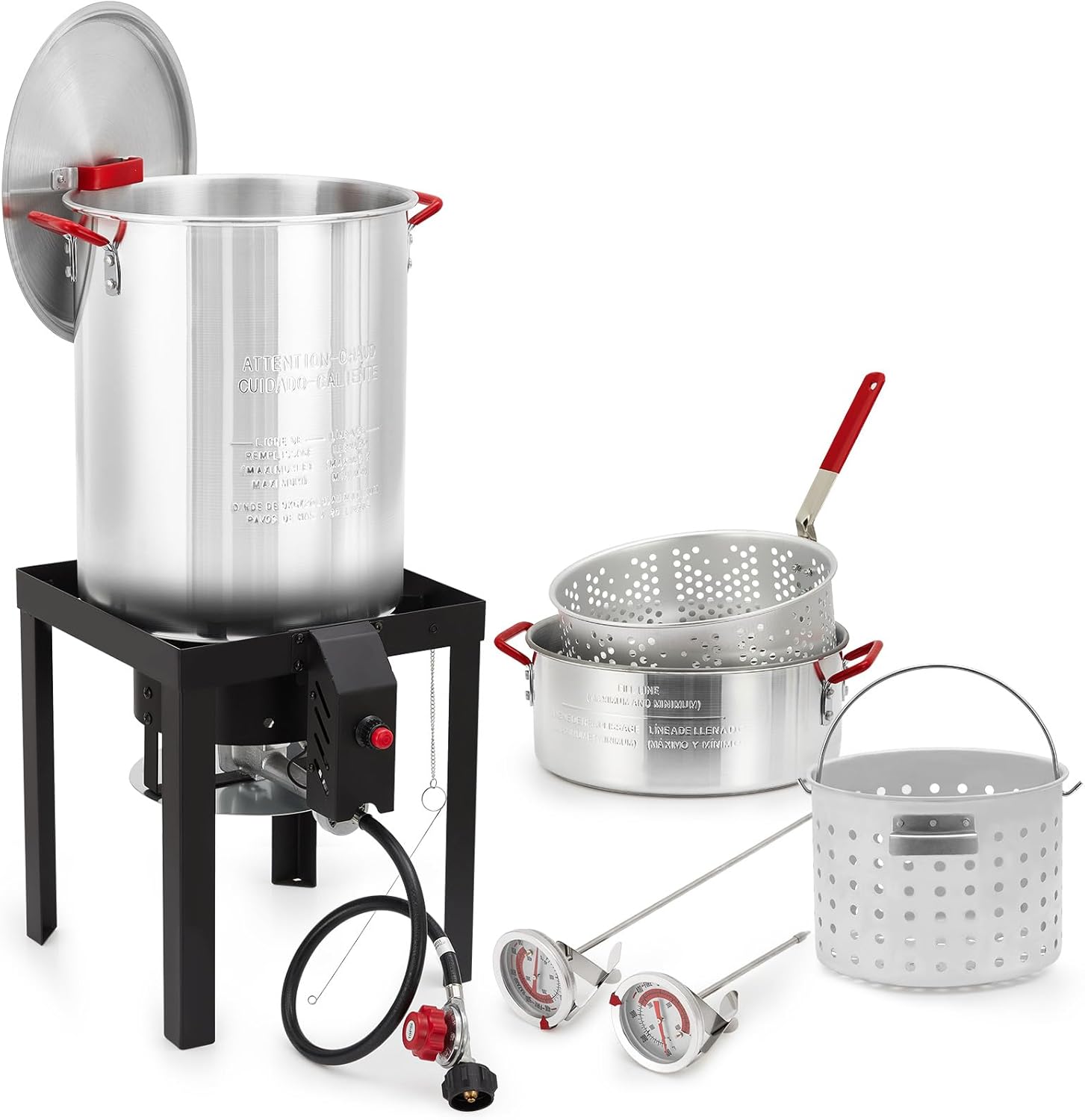 30QT Turkey Fryer & 10QT Fish Fryer Combo Kit - 50,000 BTU Propane Burner, Aluminum Seafood Crawfish Boiler Pot with Basket & Stove Burner Stand for Camping, Outdoor Parties