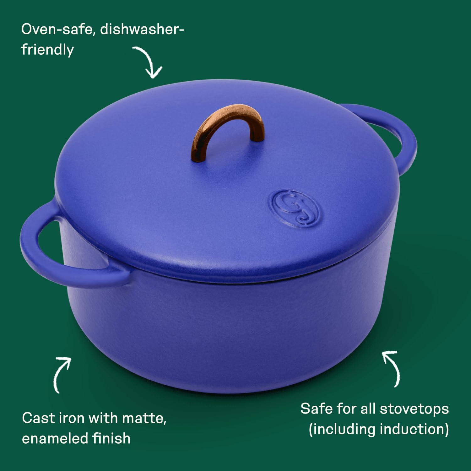 Great Jones Dutch Baby Dutch Oven with Lid (Blueberry, 3.5-Quart) | Enameled Cast Iron, Round Shape | Safe for Stovetops & Ovens up to 500°F | Space-Saving & Dishwasher-Friendly | Small-Batch Cooking