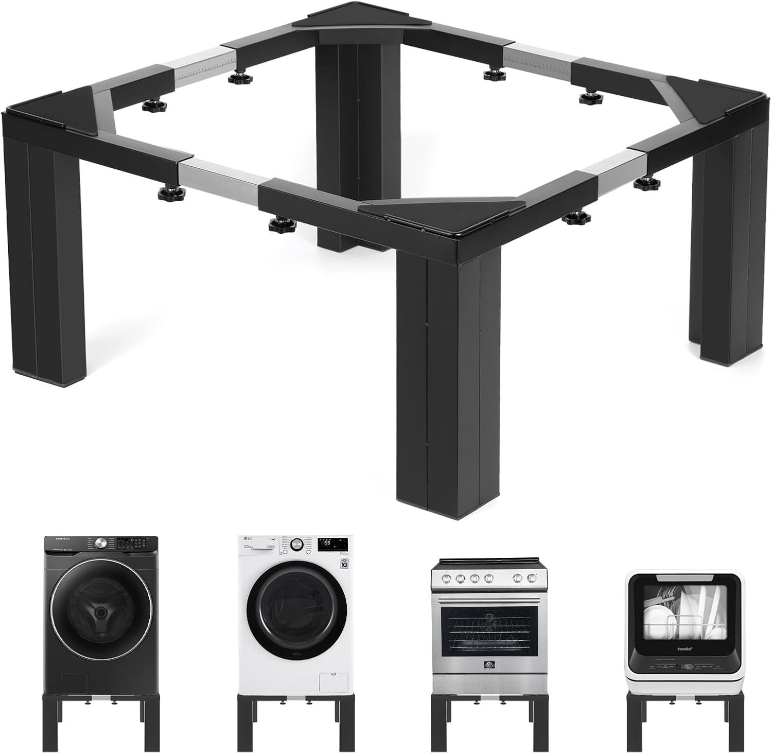 1000lbs Capacity All Steel 12 Inch Height Laundry Pedestal，Sturdy Washer Dryer Pedestal with Anti Slip Mat, Adjustable Size for All Washer,Refrigerator and Dryer