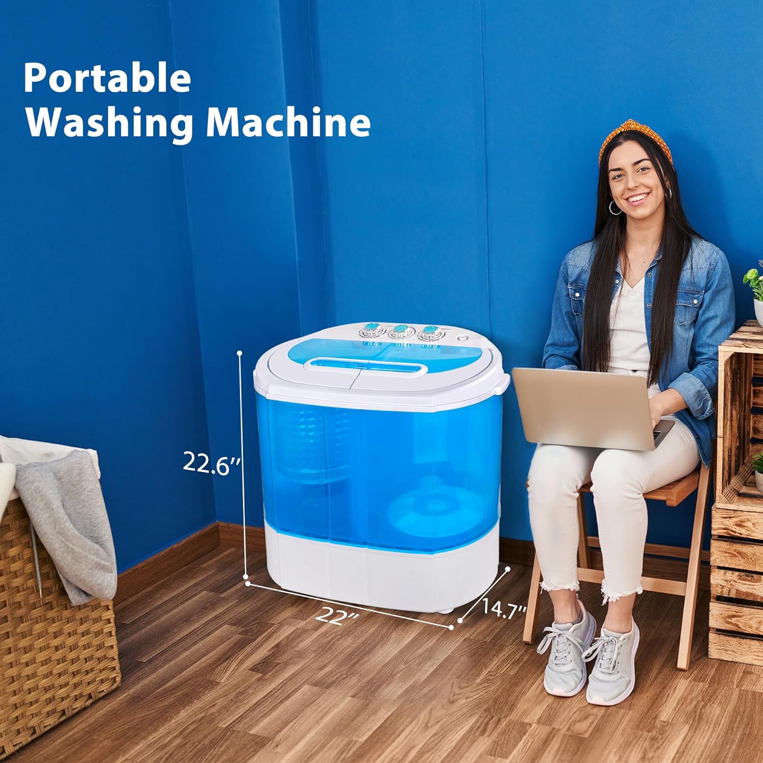 ZENY Portable Clothes Washing Machine Mini Twin Tub Small Laundry Washer Aparment Spin Dryer 9.9lbs Capacity Lightweight for Dormitory, RV blue