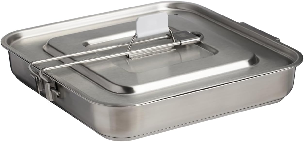 Stanley Wildfare Pro 5-Piece Stainless Steel Square Pan Cook Set | 10 in Fry Pan with Fold & Lock Handle | Cutting Board and Spatula | Camping Essentials for Your Camp Kitchen | BPA-Free