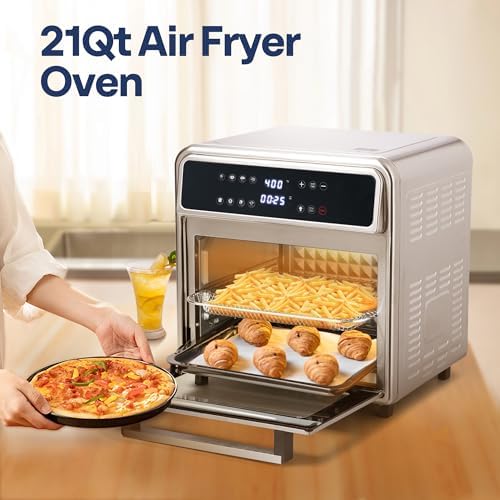 VIVOHOME 21 Qt Air Fryer Toaster Oven Combo, 8-in-1 Convection Oven Countertop with Rotisserie and Dehydrator, Stainless Steel Digital Air Fryer Oven with 7 Accessories, 1800W