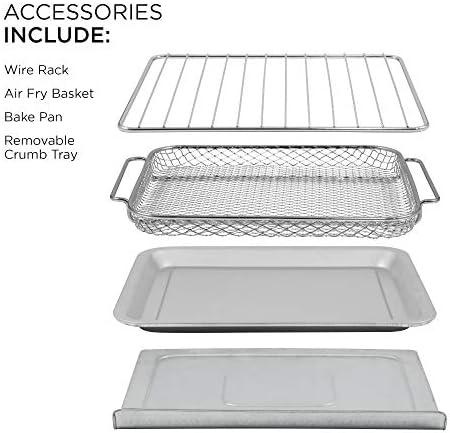 Elite Gourmet EAF1010D Programmable 10L Air Fryer Convection Countertop Oven, 8 Menu Settings, Temperature + Timer Controls, Bake, Toast, Broil, Air Fry, 1500W with Recipes, Steel Exterior
