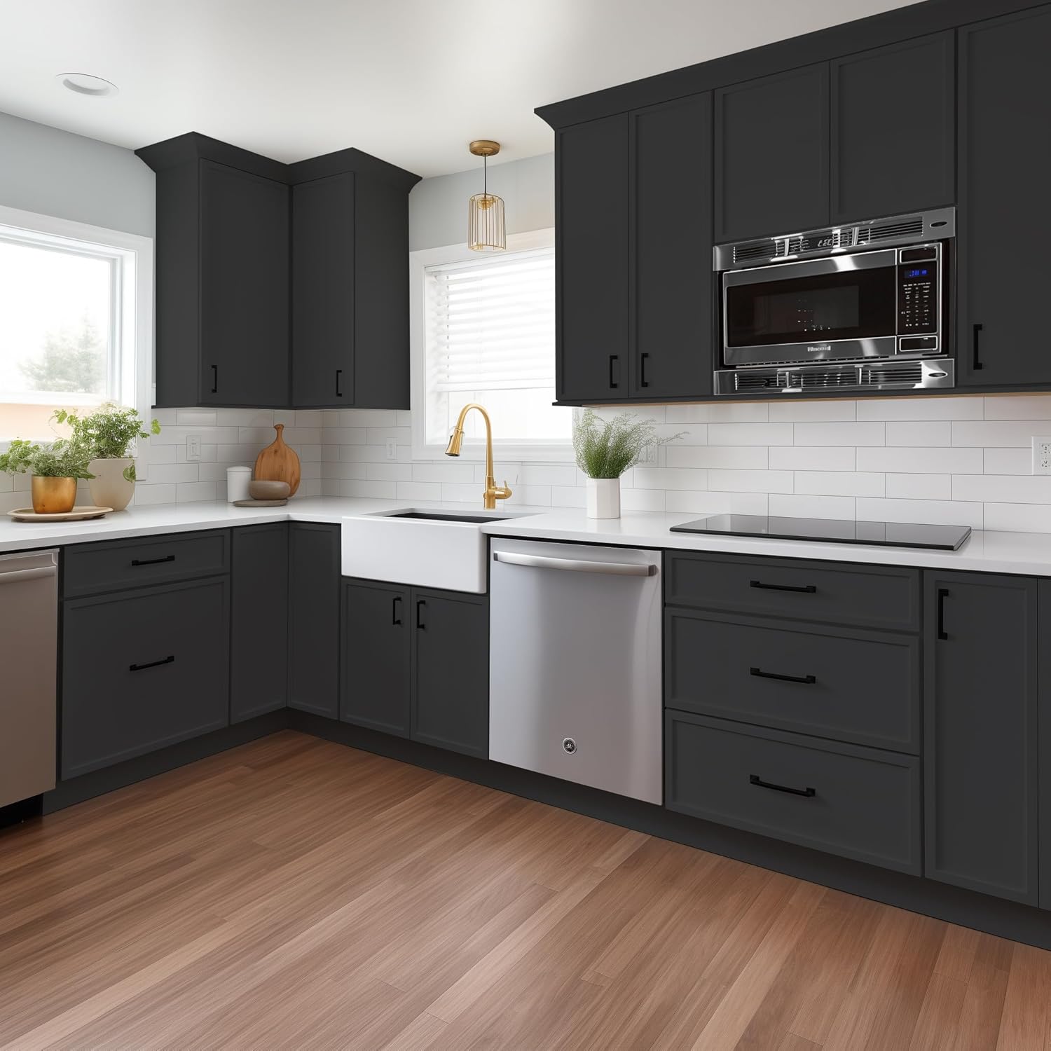 Solid Wood RTA Wall Microwave Cabinet with Open Shelves – Shaker Style, Space-Saving Kitchen Pantry Storage, Durable and Versatile Wall-Mounted Organizer (NT-Charcoal Black, 30