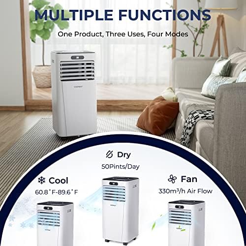 COSTWAY Portable Air Conditioner, 10000BTU Air Cooler with Drying, Fan, Sleep Mode, 24H Timer Function, Remote Control, Cools Room up to 350 Sq. ft, for Home & Office Use, Window Kit Included, White