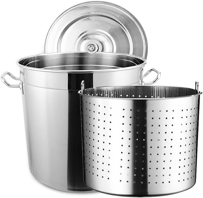 Stainless Steel Multipots Kitchen Cookware 27Qt/45Qt/63Qt Large Crawfish Seafood Boil Pot Outdoor Turkey Fryer Pot Stock Pot for Lobster Crab Boil and Shrimp Boil (45x45cm)