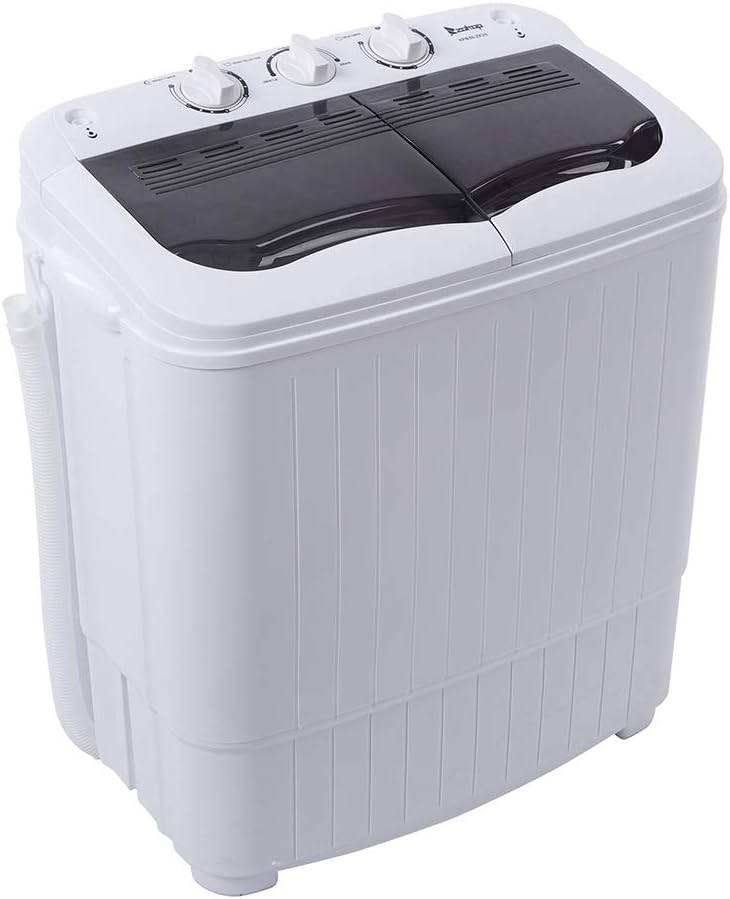 Portable Compact Twin Tub Washing Machine - 14.3lbs (7.7+6.6) Capacity,Semi-Automatic - Built-in Drain Pump - for Camping, Apartments, Dorms, College Rooms,Delicates,Gray