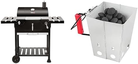 Royal Gourmet 24” Charcoal Grill with Foldable Chimney Starter, Movable Grill Table, Stainless Skewers & Non-Stick Rib Rack for Outdoor BBQ