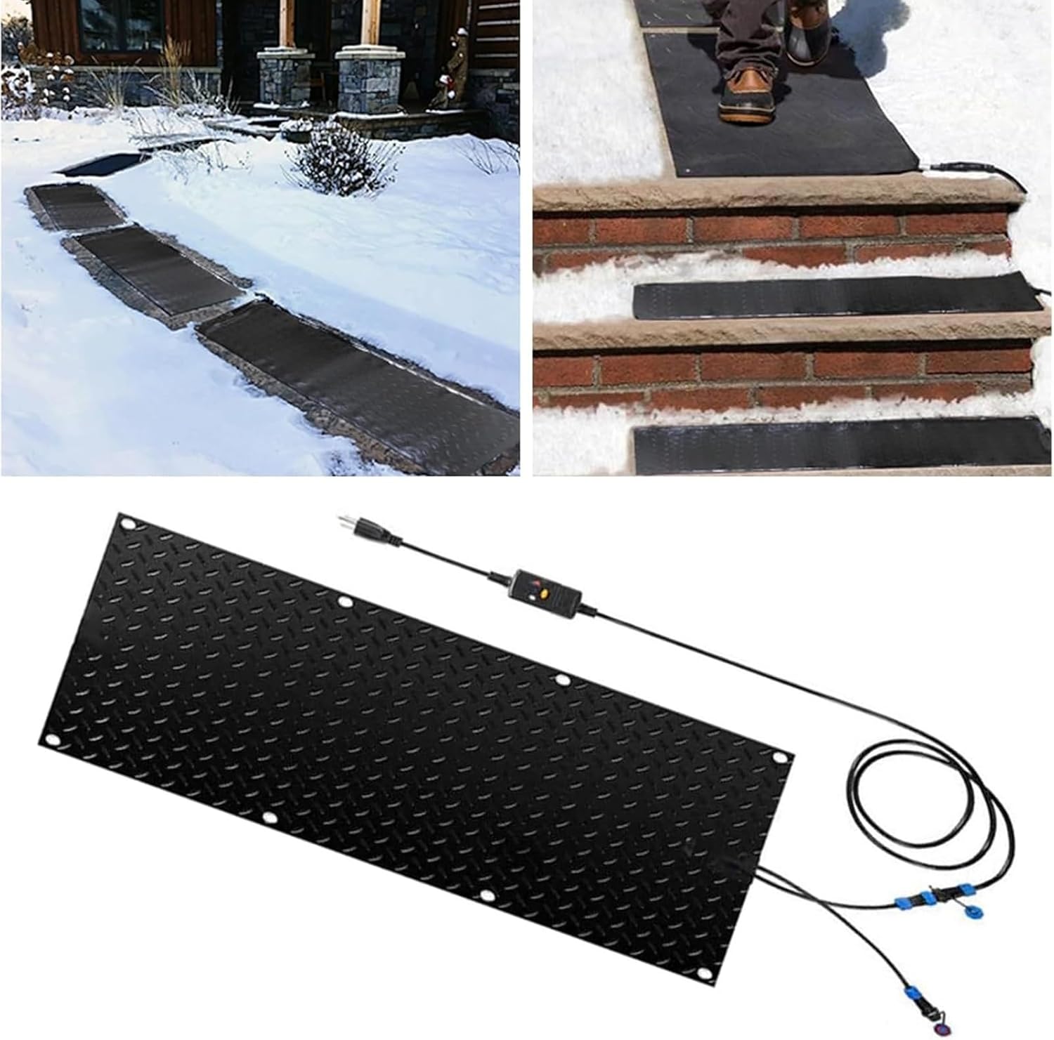 Snow Melting Walkway Mat, Non Slip Rubber Heated Mat with Power Cord, Snow and Ice Heated Pad for Winter Stairs, Steps, Doorways, Walkways, Driveway(1 Pcs,30x120cm/12x48in)