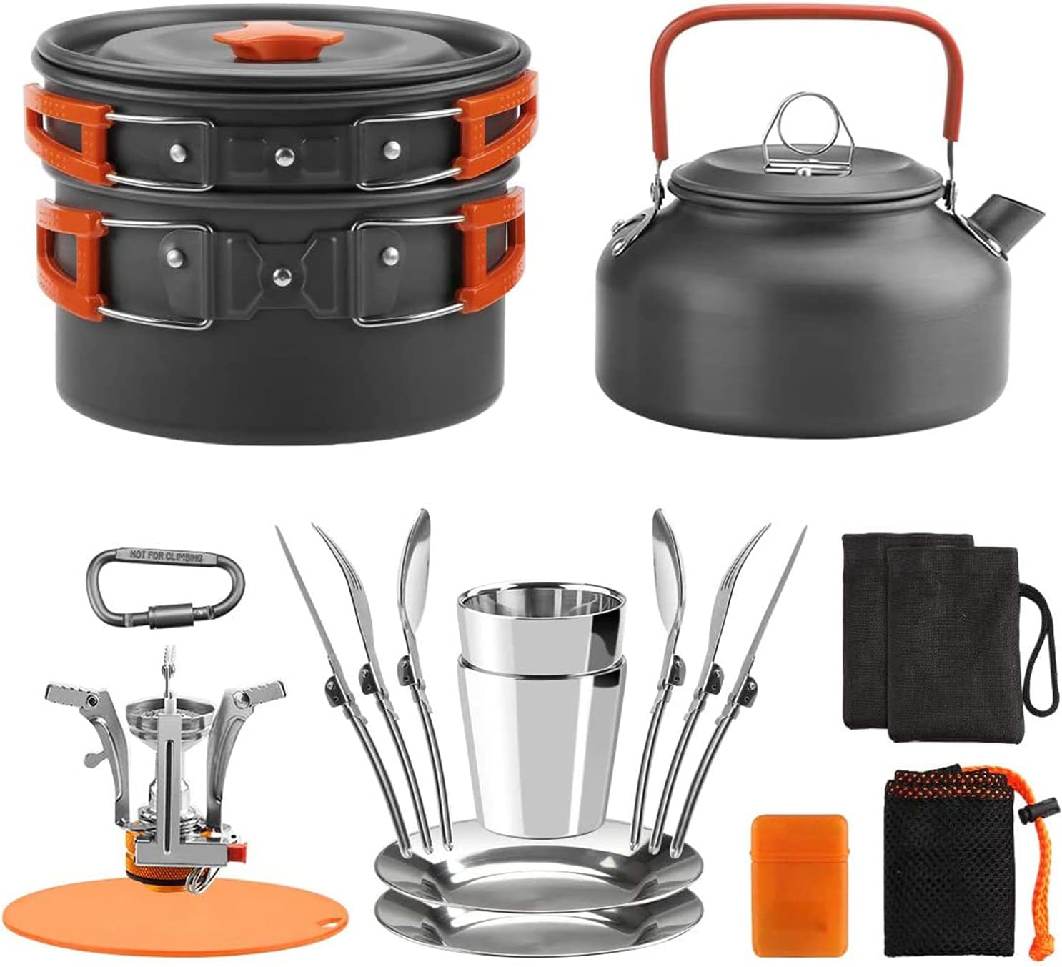 Pots and Pans Set Lixada Outdoor Camping Cookware Mess Kit Camping Cooking Set Tableware with Stove Spoon Fork Cutter for Camping Hiking Backpacking Picnic
