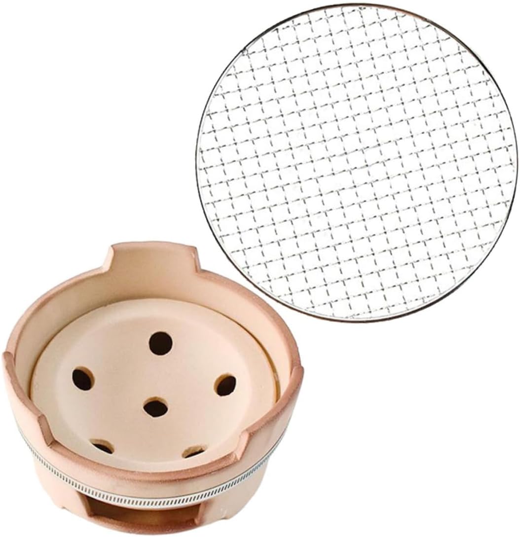 1set Portable Charcoal Bbq Stove Stainless Steel Grate for Indoor and Outdoor Grilling Lightweight Base for Easy Storage and Transport Includes Medium Charcoal Pot and Large