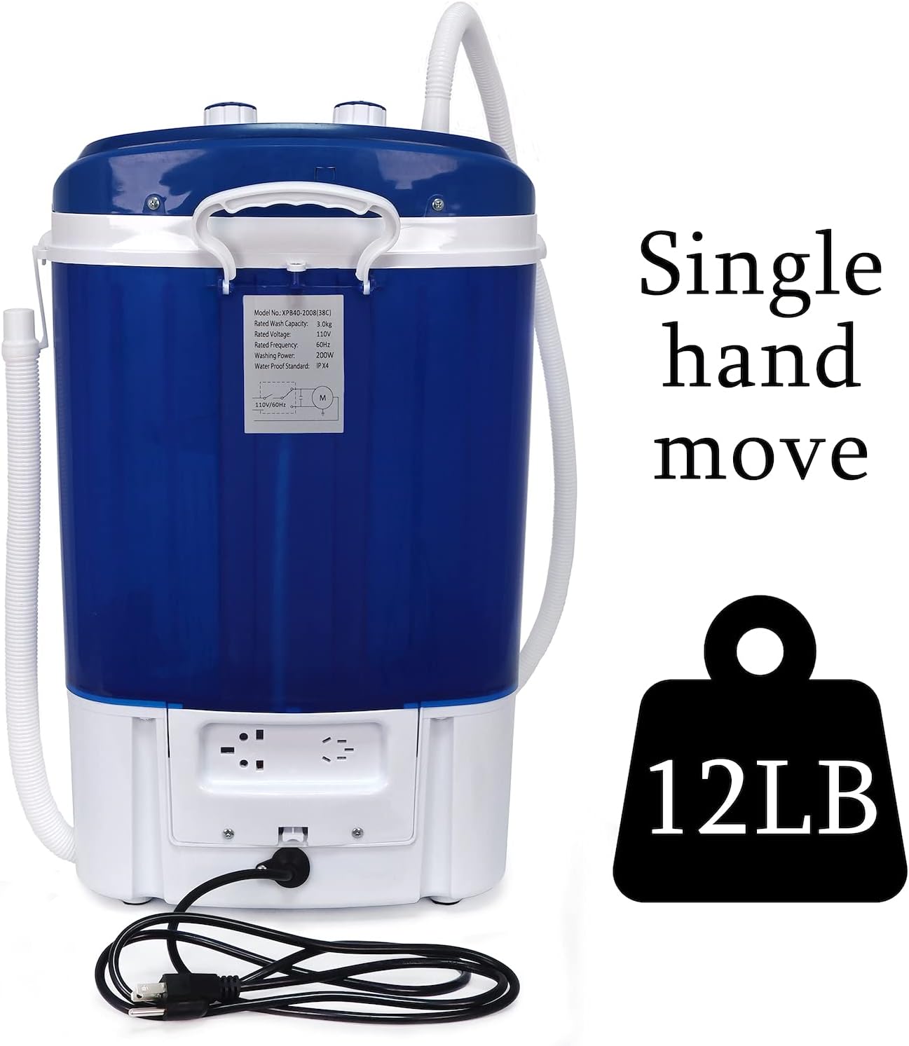 XKMT- Blue Mini Portable Washer Compact Washing Machine With Spinner, 3Kg Capacity, Timer Control, Laundry Appliances Home Apartment Traveling RV [P/N: ET-HOME007-BLUE]