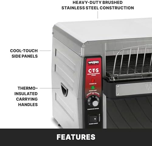 Waring Commercial CTS1000 Coneyer Toaster, 450 Slices per hour, 120V, 1800W, 5-15 Phase Plug